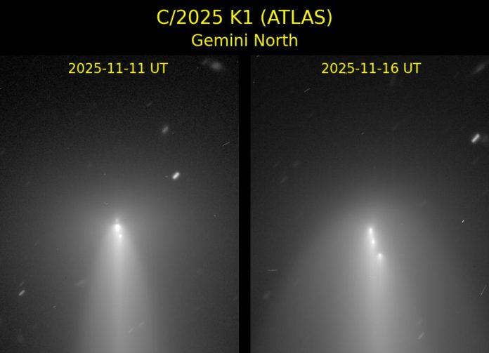 Астрономы зафиксировали распад ядра кометы C/2025 K1 (ATLAS) на фрагменты | New-Science.ru